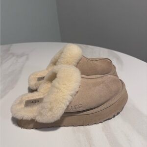 UGG Beige Suede Slippers with Cream Lining